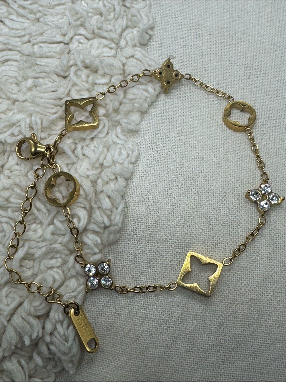 14K Gold Plated Stainless Steel Clover Crystal Bracelet
